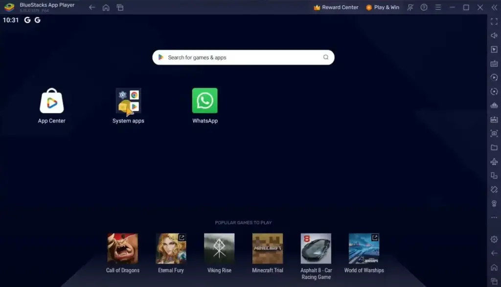 Bluestacks main screen