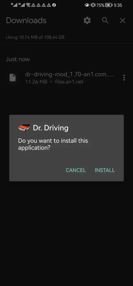 screenshot of installing dr driving mod apk